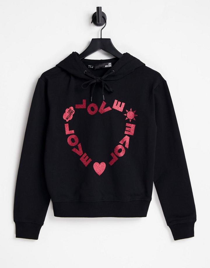 Love Moschino Heart Logo Hooded Top In Black