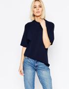 Adpt Fine Knitted Top With High Neck - Navy