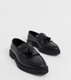 Asos Design Wide Fit Loafers In Black Leather With Creeper Sole
