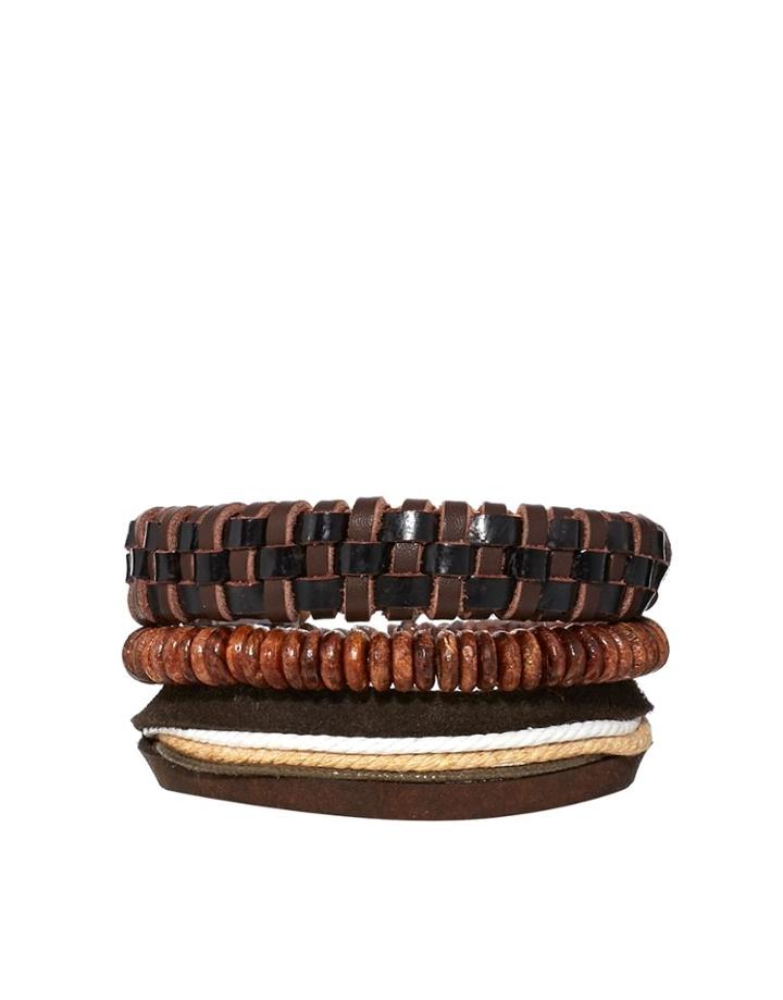 Asos Leather And Wooden Bracelet Pack