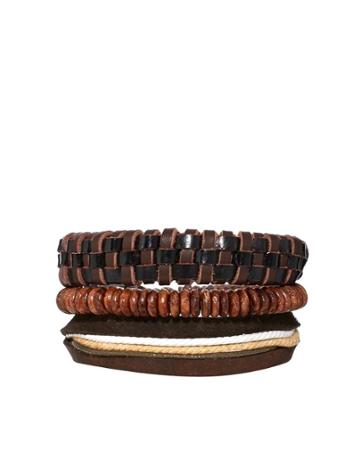 Asos Leather And Wooden Bracelet Pack