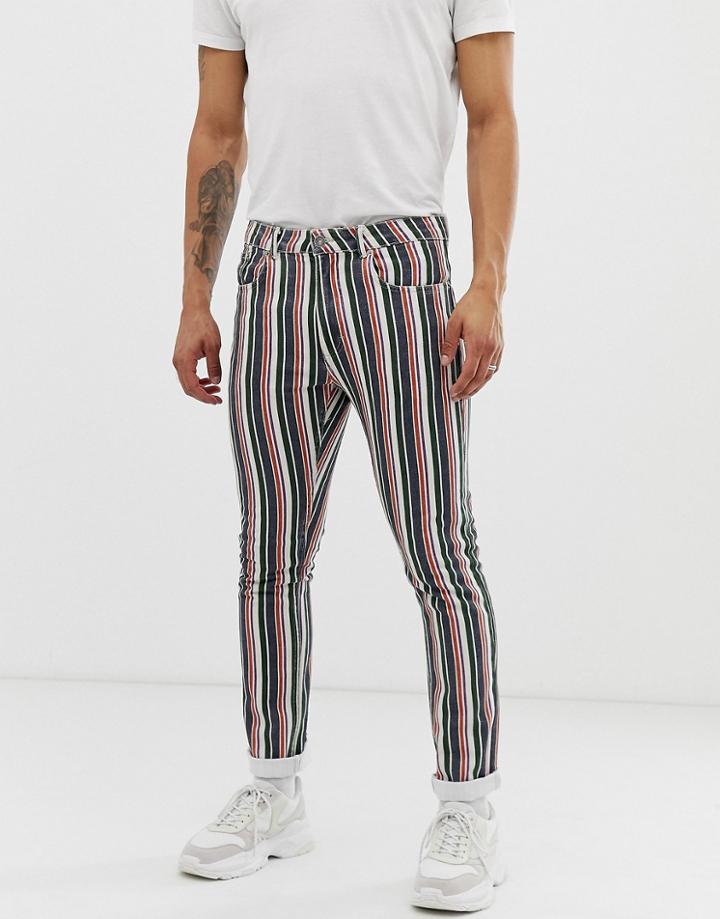 Pull & Bear Two-piece Slim Fit Jeans In Blue Stripe - Blue