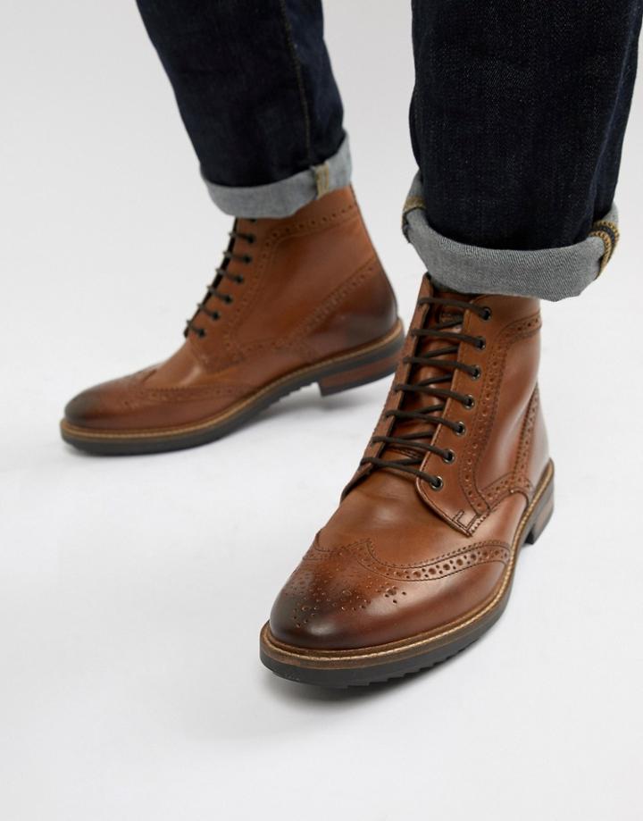 Base London Hopkins Brogue Boots In Tan Leather - Tan