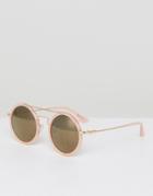 Black Phoenix Round Sunglasses With Bar Detail - Pink
