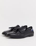 Asos Design Loafers In Black Faux Leather With Elastic Detail - Black