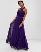 Little Mistress Key Hole Halter Neck Strap Maxi Dress-purple