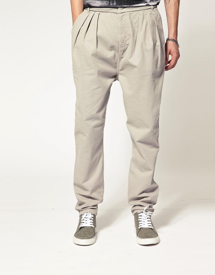 Asos Black Carrot Fit Pants With Foldover Waistband - Gray