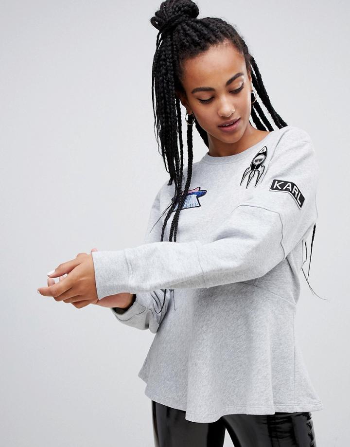 Karl Lagerfeld Peplum Patch Sweatshirt - Gray