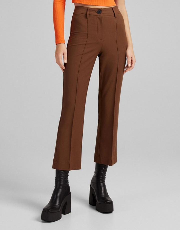 Bershka Kick Flare Tailored Pant In Chocolate-brown