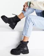 Asos Design Abstract Chunky Lace Up Hiker Boots In Black