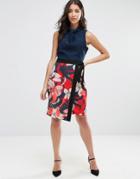 Closet Floral Contrast Waist Band Wrap Skirt Dress - Multi