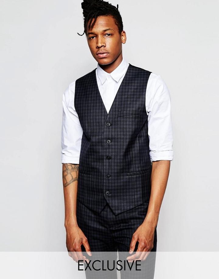 Rogues Of London Exclusive Mini Check Vest In Skinny Fit - Black