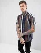 Asos Regular Fit Printed Stripe Shirt In Navy - Navy