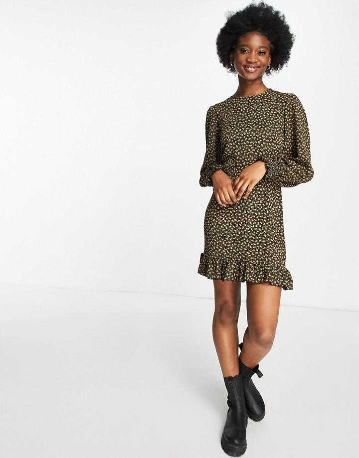 Daisy Street Long Sleeve Fitted Mini Dress In Ditsy Floral-multi