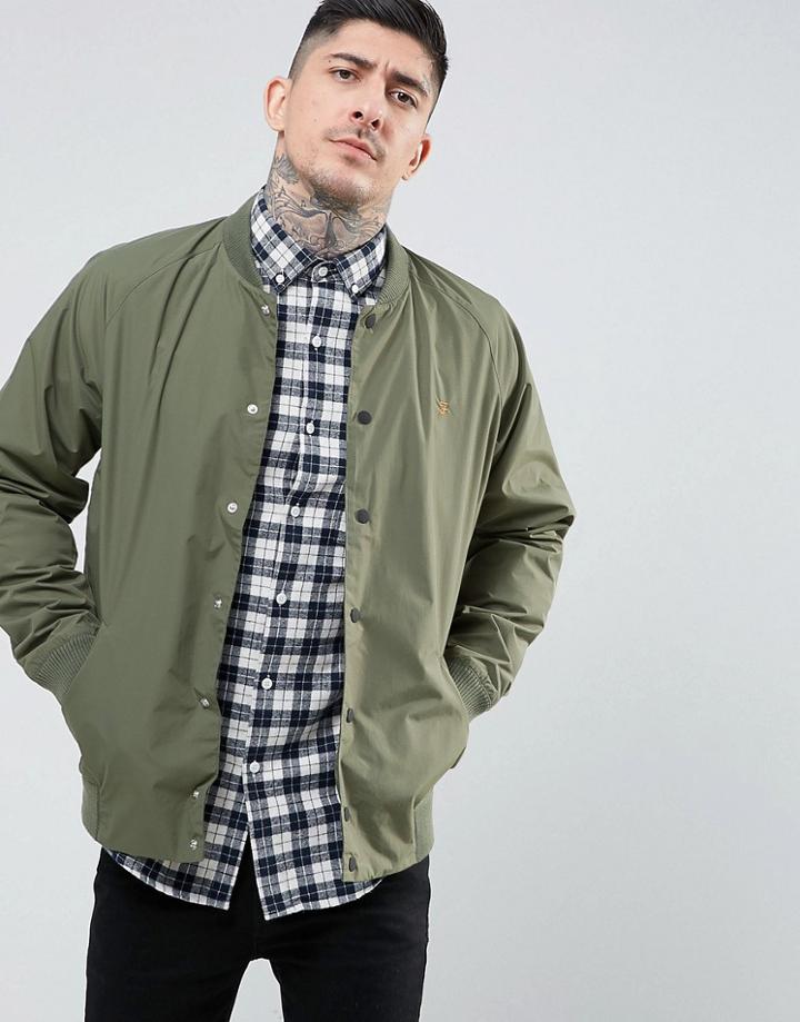 Farah Bellinger Zip Through Nylon Bomber In Green - Green