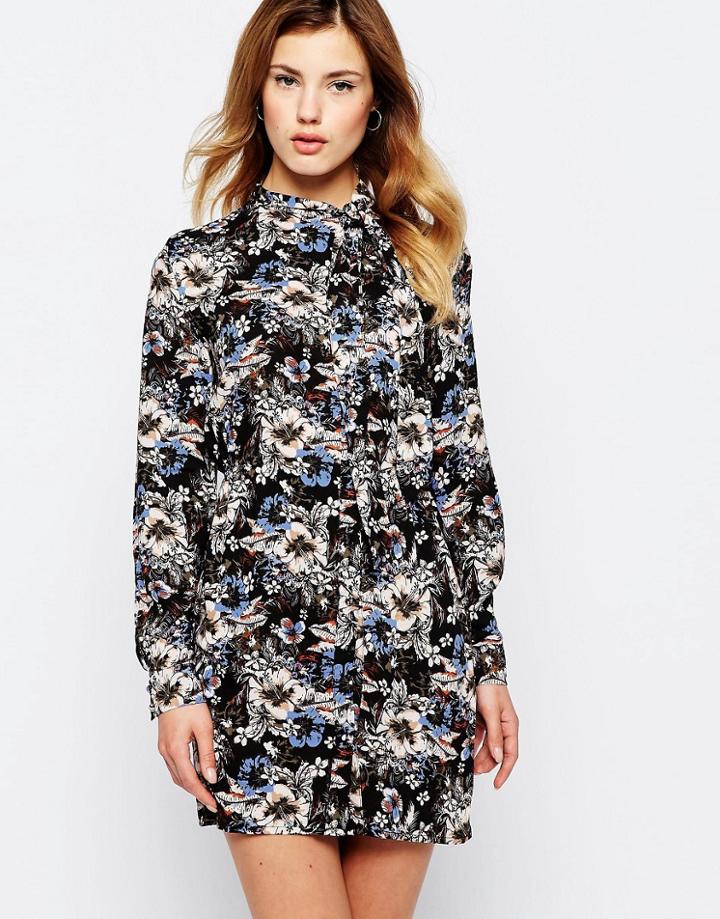 Daisy Street Dress With Pussybow - Multi