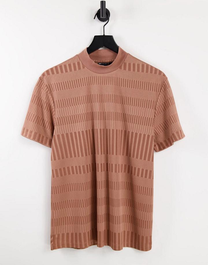 Asos Design High Neck T-shirt In Orange Rib