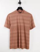 Asos Design High Neck T-shirt In Orange Rib