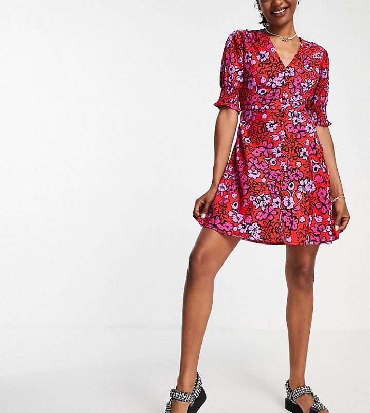 Influence Tall Mini Tea Dress In Red Floral Print