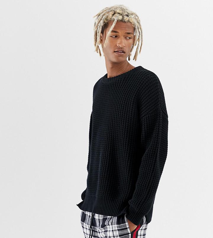 Collusion Chunky Fisherman Rib Sweater With Crew Neck In Black