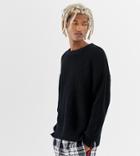 Collusion Chunky Fisherman Rib Sweater With Crew Neck In Black