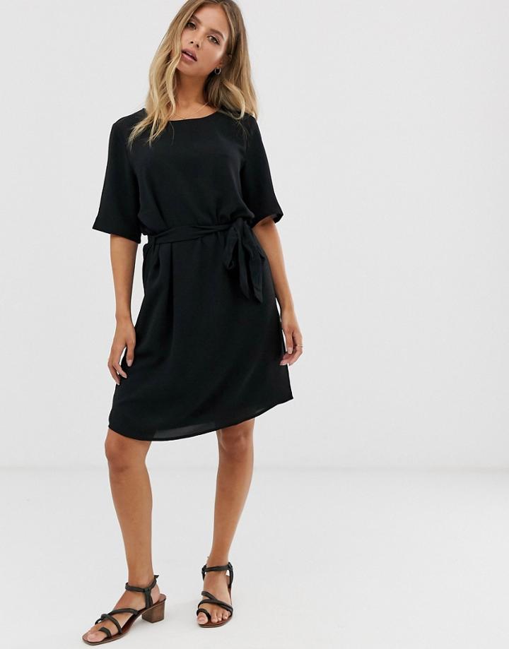 Jdy Tie Waist Shift Mini Dress In Black - Black