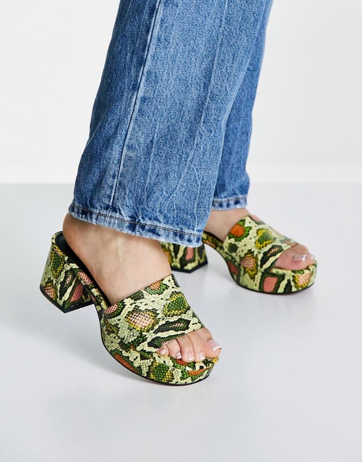 Asos Design Harris Platform Mules In Multi Snake