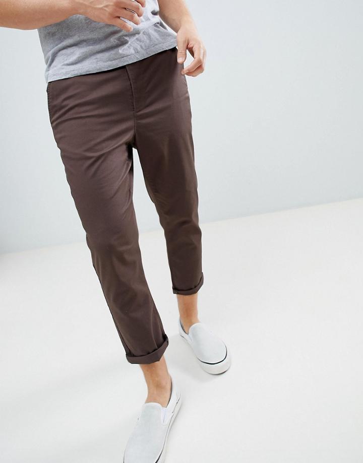 Asos Design Tapered Cropped Chinos In Dark Brown - Brown