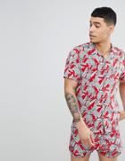 Religion Short Sleeve Revere Shirt With Pinapple Print - Red