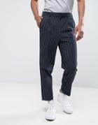 Asos Tapered Suit Pant In Navy Pinstripe - Navy