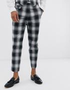Asos Design Slim Cropped Suit Pants In Gray Cotton Check