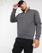 New Look Funnel Zip Neck Sweatshirt In Gray-grey