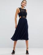 Asos Lace Pinafore Pleated Midi Dress - Blue