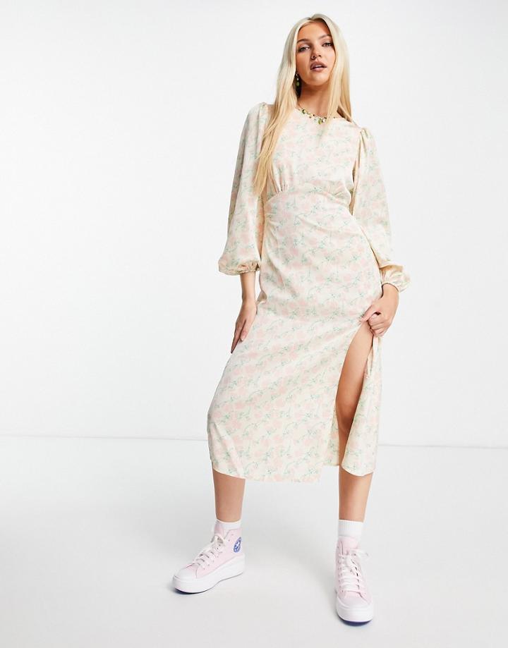 Miss Selfridge Satin Open Back Midi Dress In Floral-multi