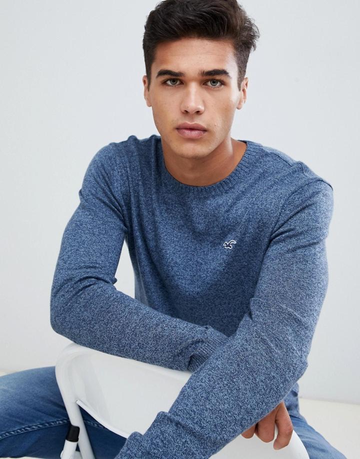 Hollister Icon Logo Crew Neck Sweater In Navy - Navy