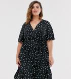 New Look Curve Tiered Dress In Polka Dot-black