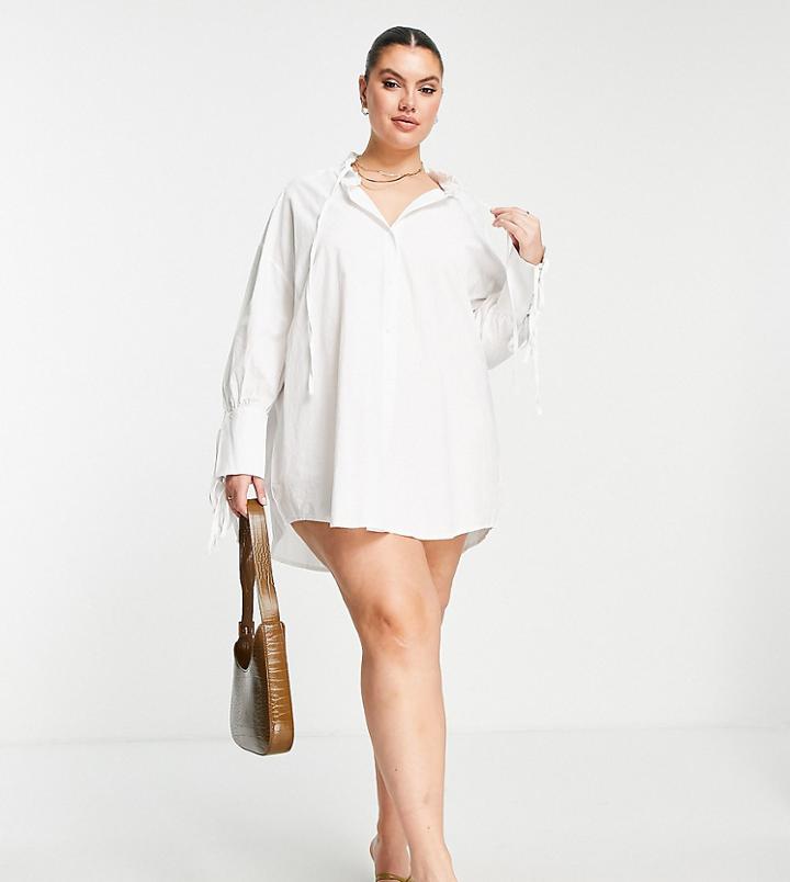 In The Style Plus X Dani Dyer Ruffle Collar Tie Sleeve Shirt Dress In White