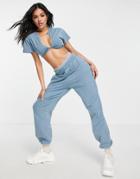 Asos Design Washed Oversized Sweatpants In Blue