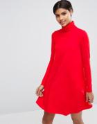Asos Swing Dress With Turtleneck & Long Sleeves - Red