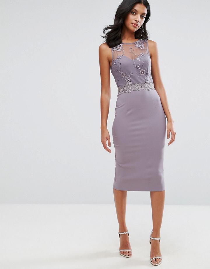 Little Mistresss Lace And Embroidered Midi Dress - Gray