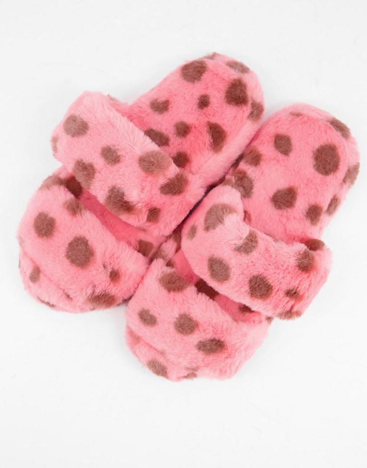 Asos Design Zhuji Double Strap Slider Slippers In Pink Leopard-multi