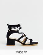 Raid Wide Fit Gekko Square Toe Black Tie Up Gladiator Sandals - Black