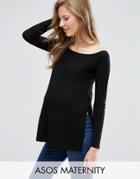 Asos Maternity Off Shoulder Slouchy Top With Splits - Black