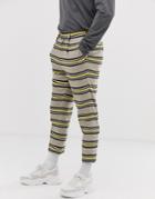 Asos Design Tapered Crop Smart Pants In Stone Horizontal Stripe - Stone