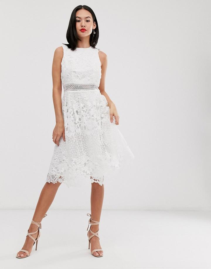 Chi Chi London Lace Midi Skater Dress In White