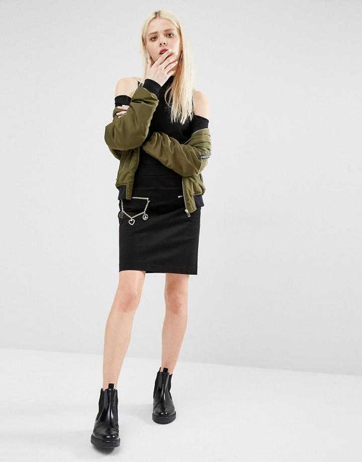Love Moschino Pencil Skirt With Detachable Chain - Black