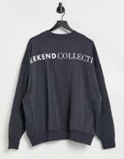 Asos Weekend Collective Oversized Sweatshirt With Back Logo In Slate Gray-green
