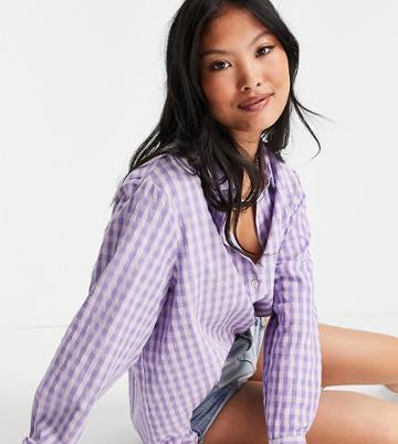 Urban Threads Petite Oversized Checked Shirt In Lilac-purple