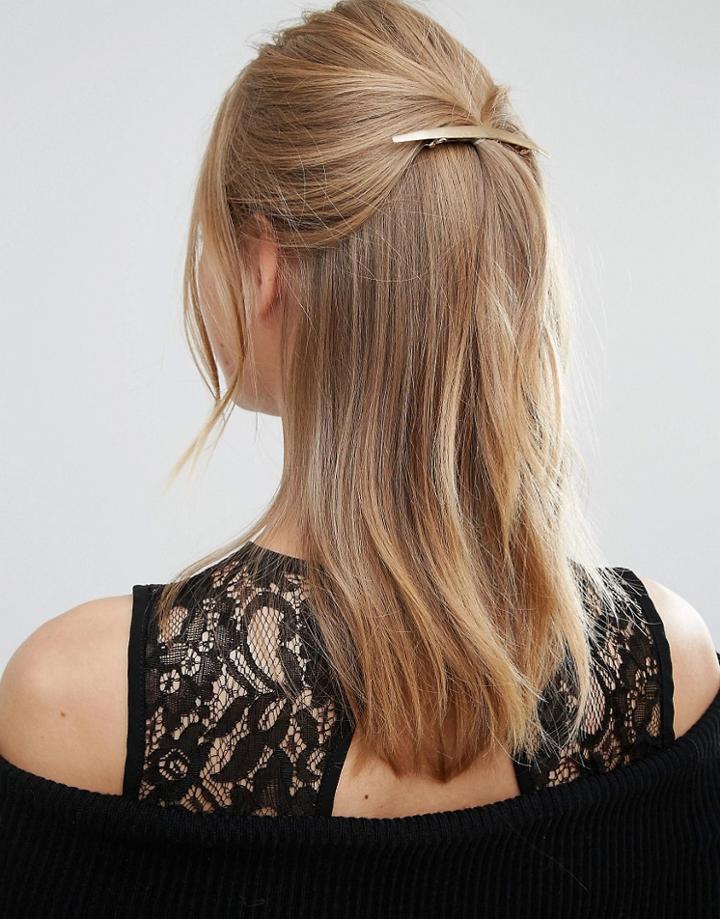Orelia Long Slim Brushed Hair Clip - Gold
