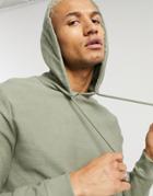 Asos Design Organic Hoodie In Green Reverse Loopback